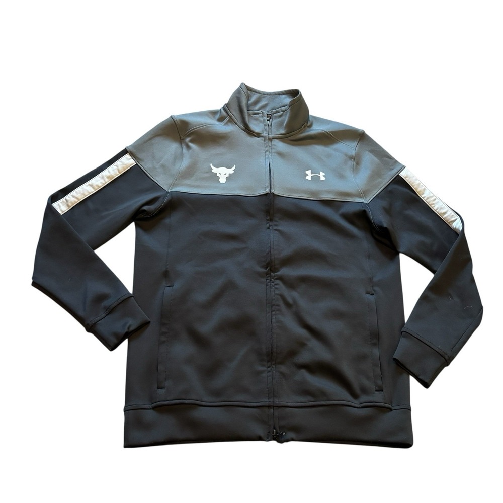 Under Armour Project Rock Track Jacket Black Gray Mens Small Full Zip Training